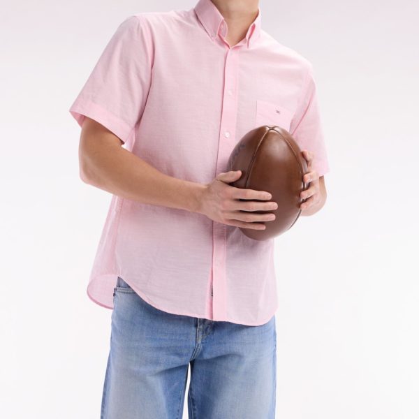 Chemise À Manches Courtes En Coton Texturé Rose Coupe Droite Eden Park