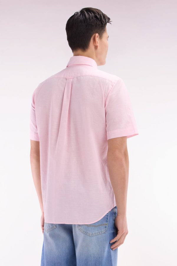 Chemise À Manches Courtes En Coton Texturé Rose Coupe Droite Eden Park - Image 3