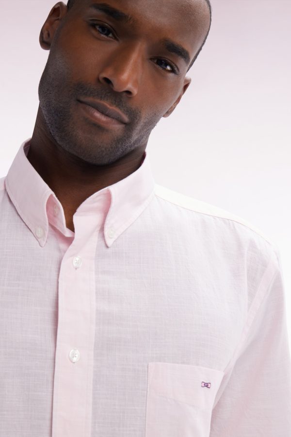Chemise À Manches Courtes En Coton Rose Coupe Droite Eden Park – Image 4