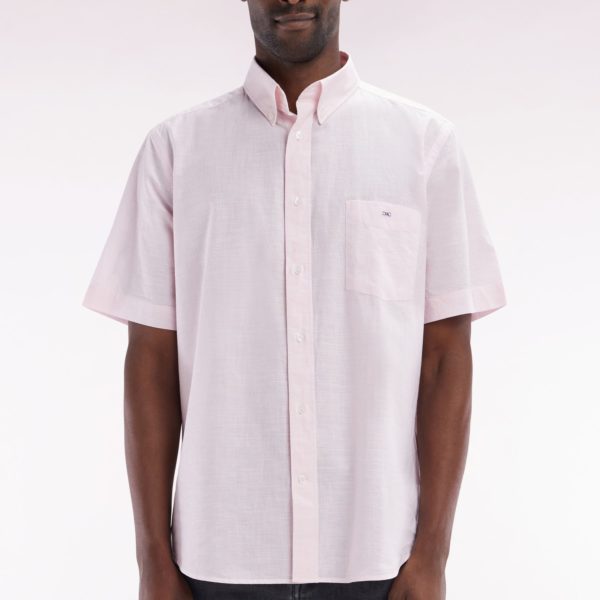 Chemise À Manches Courtes En Coton Rose Coupe Droite Eden Park