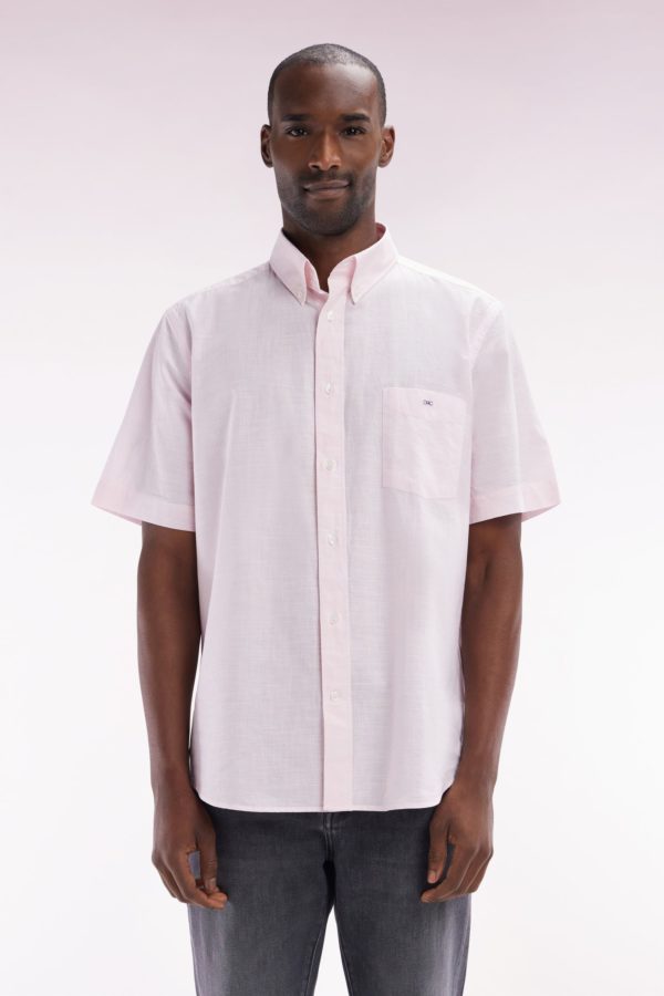 Chemise À Manches Courtes En Coton Rose Coupe Droite Eden Park