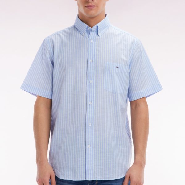 Chemise Rayée À Manches Courtes En Coton Ciel Coupe Droite Eden Park