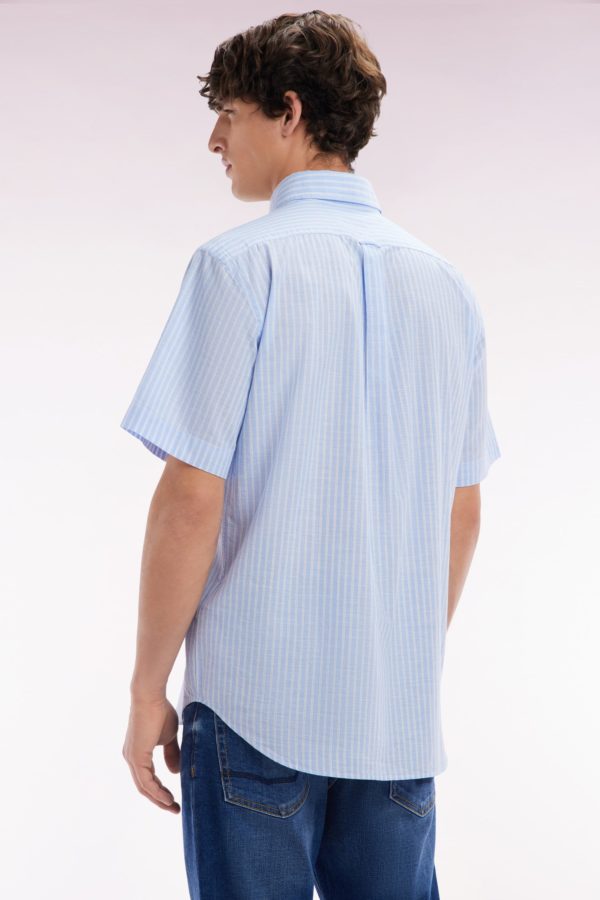 Chemise Rayée À Manches Courtes En Coton Ciel Coupe Droite Eden Park – Image 3
