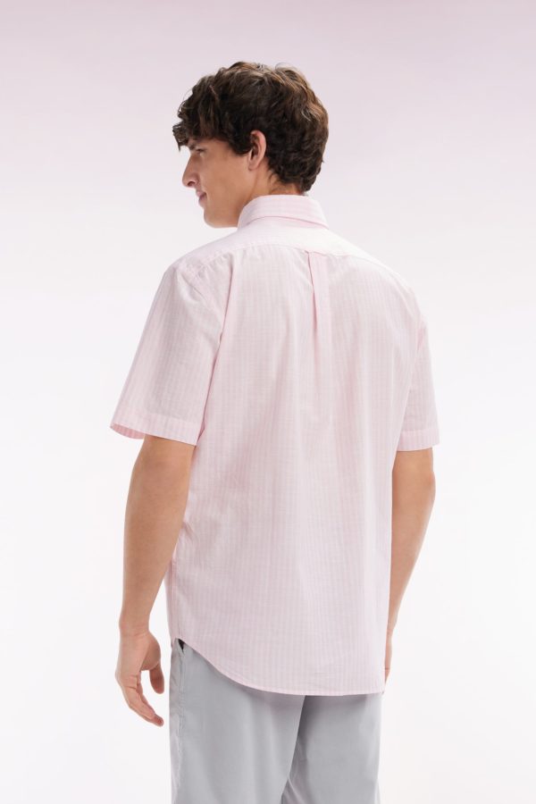 Chemise Rayée À Manches Courtes En Coton Rose Coupe Droite Eden Park – Image 3