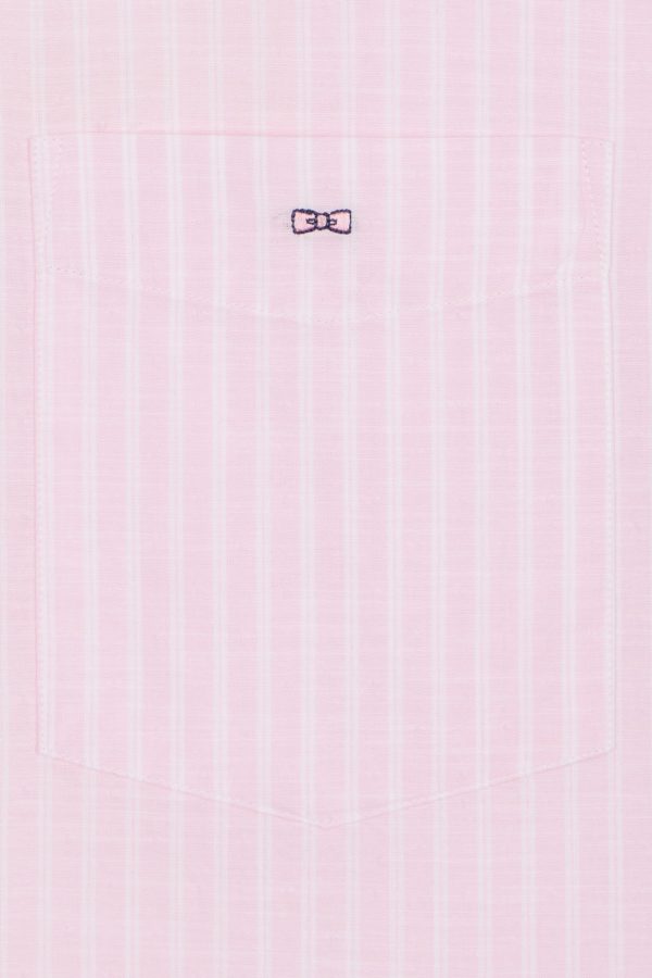 Chemise Rayée À Manches Courtes En Coton Rose Coupe Droite Eden Park – Image 4