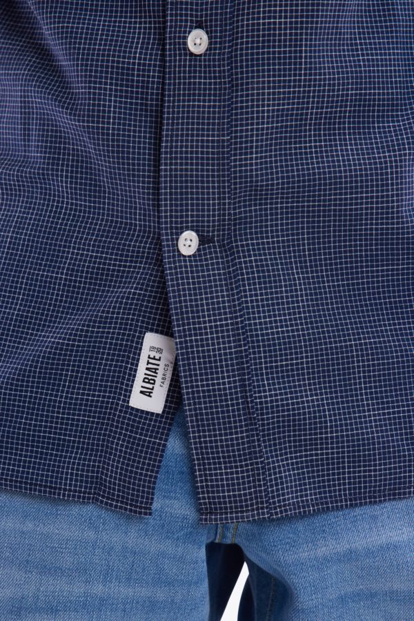 Chemise À Manches Courtes À Microcarreaux En Coton Indigo Coupe Droite Eden Park – Image 4