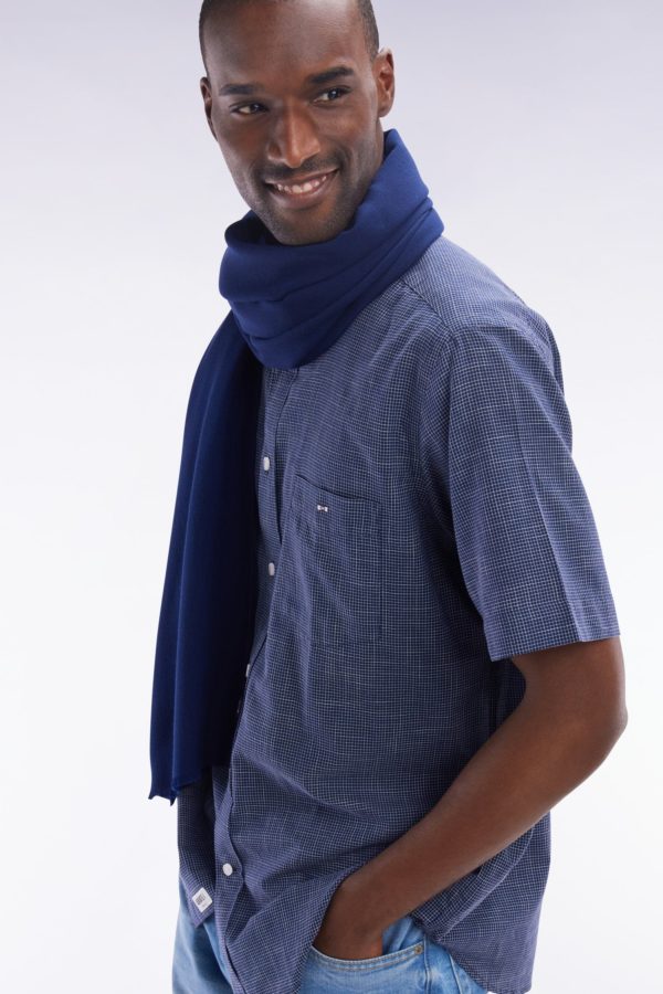 Chemise À Manches Courtes À Microcarreaux En Coton Indigo Coupe Droite Eden Park – Image 2