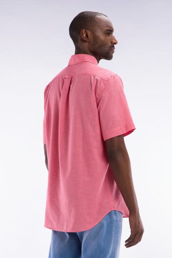 Chemise À Manches Courtes À Microcarreaux En Coton Rose Coupe Droite Eden Park – Image 3