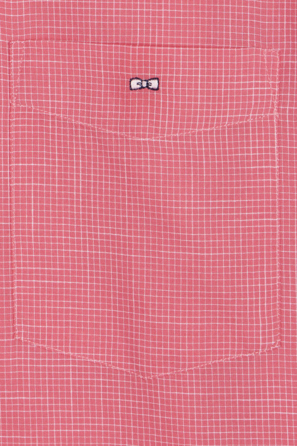 Chemise À Manches Courtes À Microcarreaux En Coton Rose Coupe Droite Eden Park – Image 4