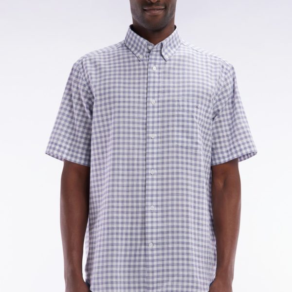 Chemise À Manches Courtes En Coton À Carreaux Vichy Marine Coupe Droite Eden Park