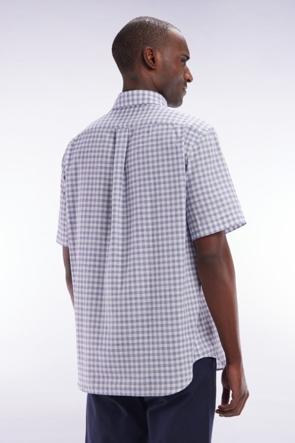 Chemise À Manches Courtes En Coton À Carreaux Vichy Marine Coupe Droite Eden Park – Image 3
