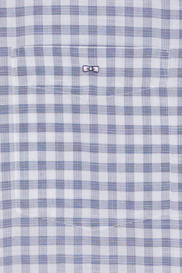 Chemise À Manches Courtes En Coton À Carreaux Vichy Marine Coupe Droite Eden Park – Image 4