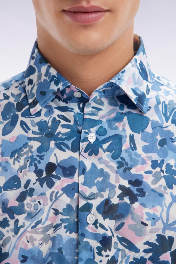 Chemise À Manches Courtes En Coton Imprimé Floral Marine Coupe Ajustée Eden Park – Image 4