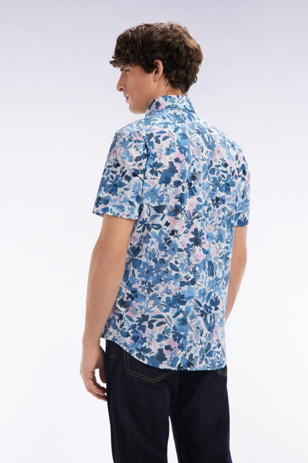 Chemise À Manches Courtes En Coton Imprimé Floral Marine Coupe Ajustée Eden Park – Image 3