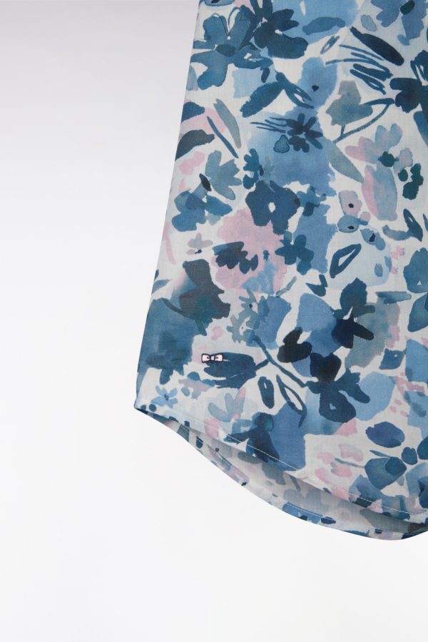 Chemise À Manches Courtes En Coton Imprimé Floral Marine Coupe Ajustée Eden Park – Image 5