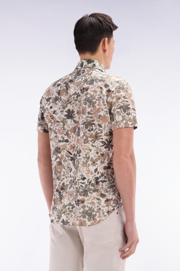 Chemise À Manches Courtes En Coton Imprimé Floral Kaki Coupe Ajustée Eden Park – Image 3