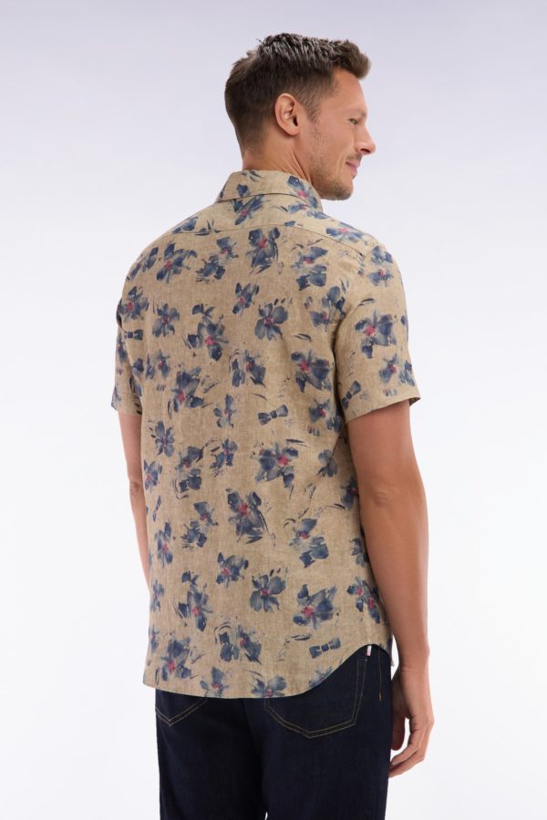 Chemise À Manches Courtes En Lin Beige À Imprimé Floral Gris Coupe Ajustée Eden Park – Image 3