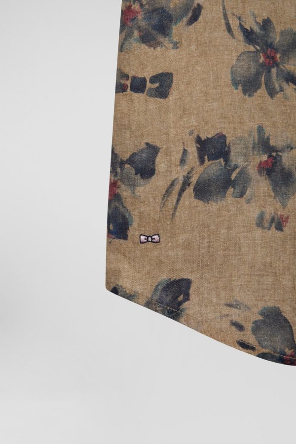 Chemise À Manches Courtes En Lin Beige À Imprimé Floral Gris Coupe Ajustée Eden Park – Image 5