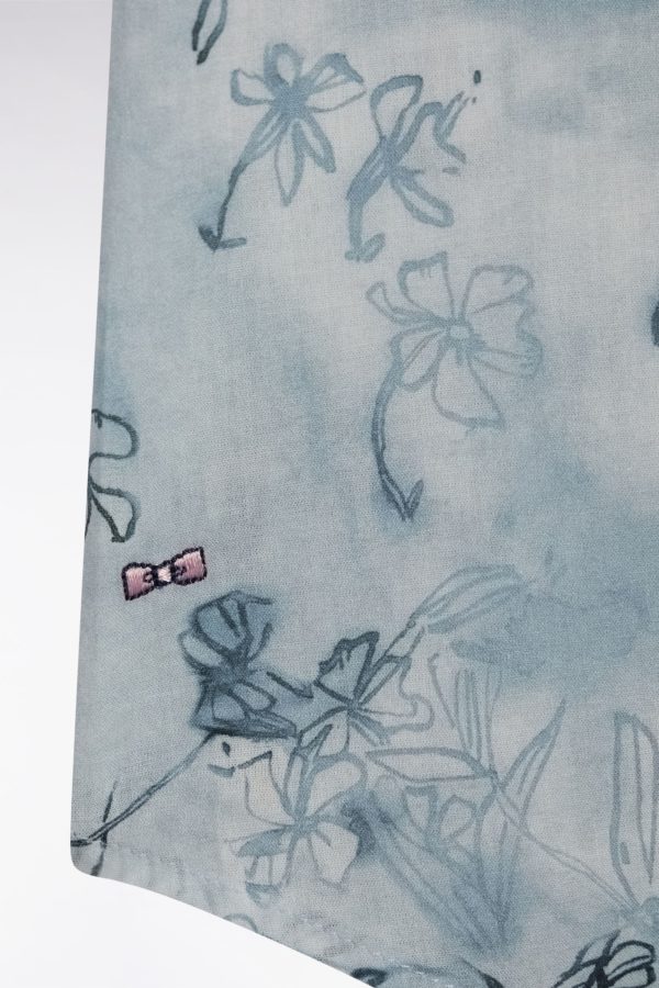 Chemise À Manches Courtes En Coton Bleu-gris À Imprimé Floral Coupe Ajustée Eden Park – Image 4