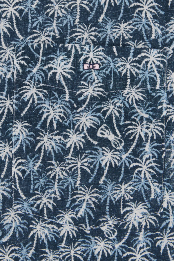 Chemise À Manches Courtes En Coton Marine À Microimprimé Palmiers Coupe Droite Eden Park – Image 4