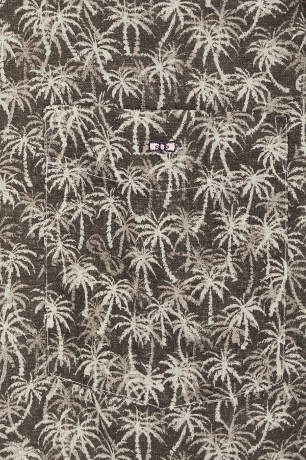 Chemise À Manches Courtes En Coton Kaki À Microimprimé Palmiers Coupe Droite Eden Park – Image 4
