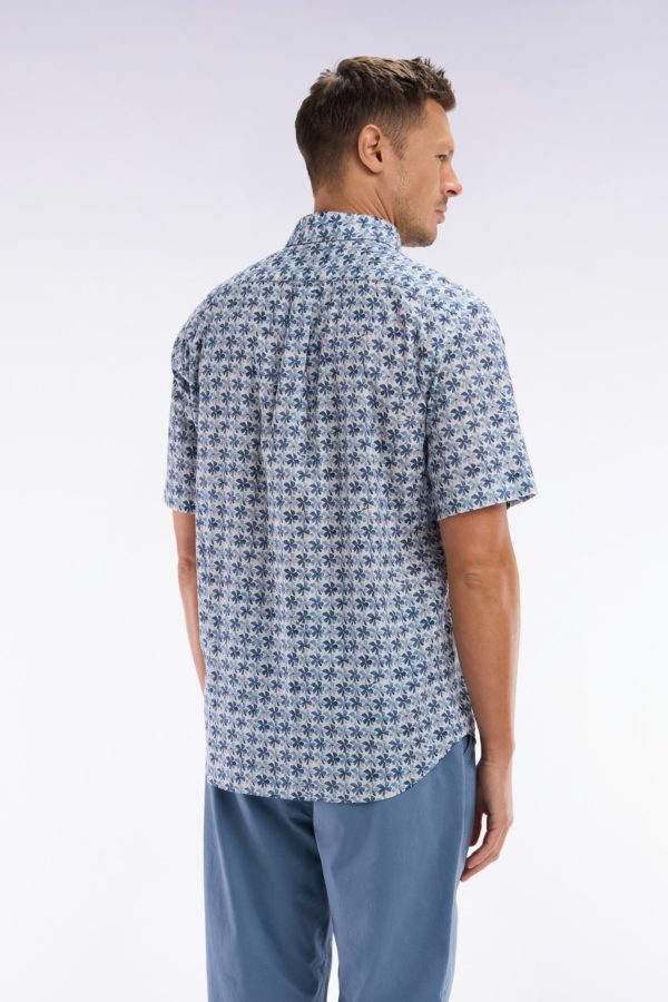 Chemise À Manches Courtes En Coton Gris Moyen Imprimé Fleurs Graphique Coupe Droite Eden Park - Image 3
