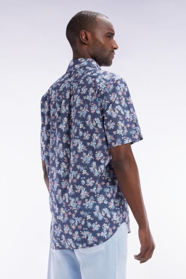 Chemise À Manches Courtes En Coton Marine Imprimé Fleurs Coupe Droite Eden Park – Image 3