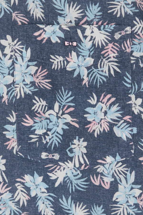 Chemise À Manches Courtes En Coton Marine Imprimé Fleurs Coupe Droite Eden Park – Image 5