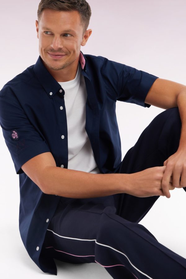 Chemise À Manches Courtes En Coton Marine Broderie Dos Xv De France Eden Park – Image 2
