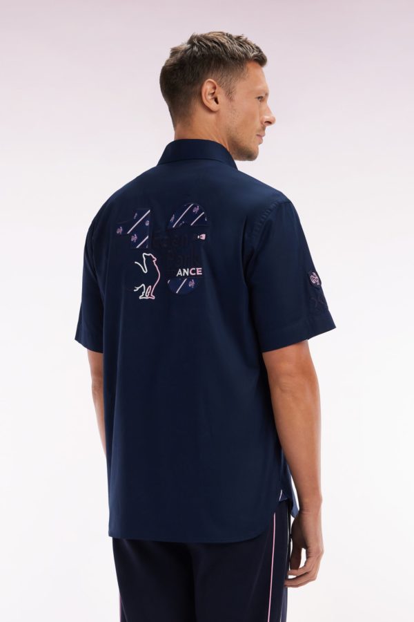 Chemise À Manches Courtes En Coton Marine Broderie Dos Xv De France Eden Park – Image 3