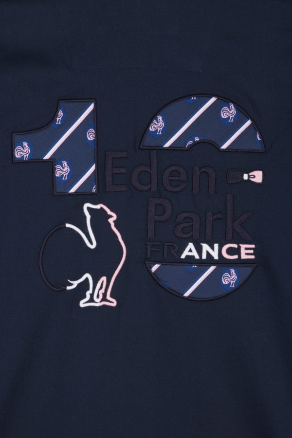 Chemise À Manches Courtes En Coton Marine Broderie Dos Xv De France Eden Park – Image 4