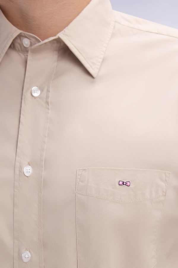 Chemise Unisexe En Coton Et Lyocell Stretch Beige Coupe Droite Eden Park – Image 4