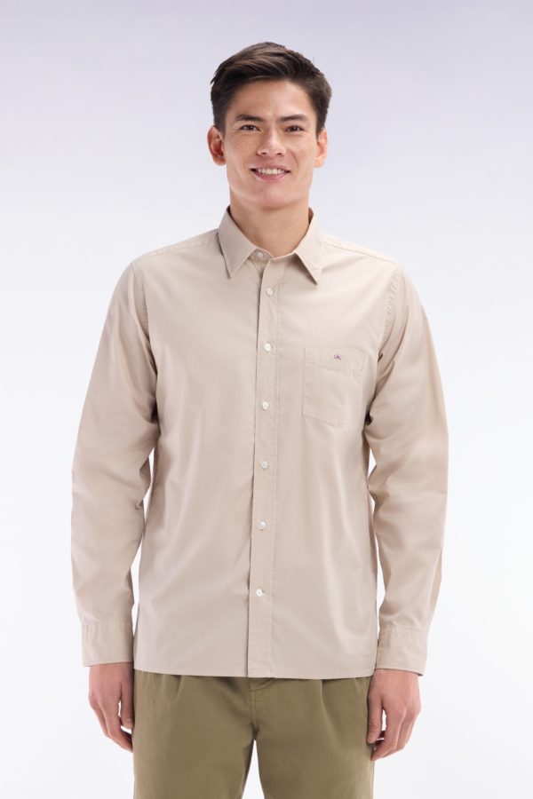 Chemise Unisexe En Coton Et Lyocell Stretch Beige Coupe Droite Eden Park