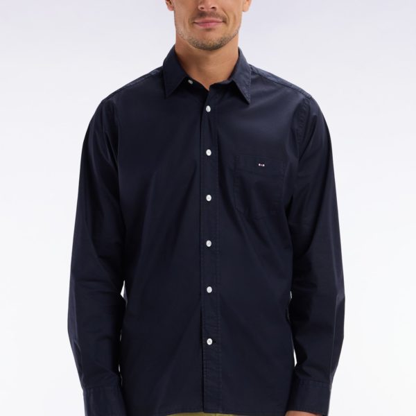 Chemise Unisexe En Coton Et Lyocell Stretch Marine Coupe Droite Eden Park