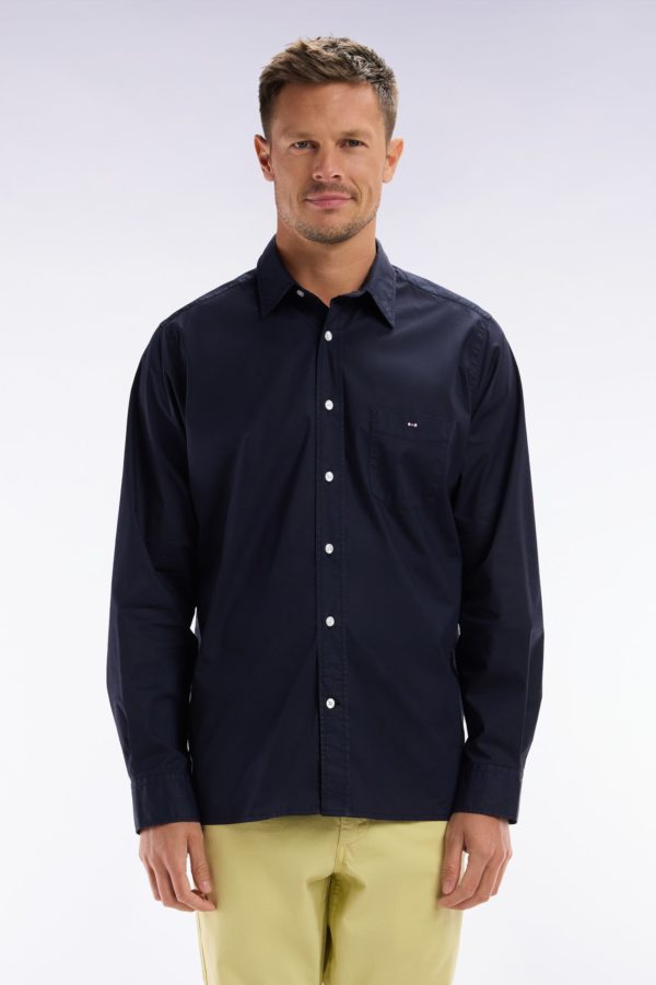 Chemise Unisexe En Coton Et Lyocell Stretch Marine Coupe Droite Eden Park
