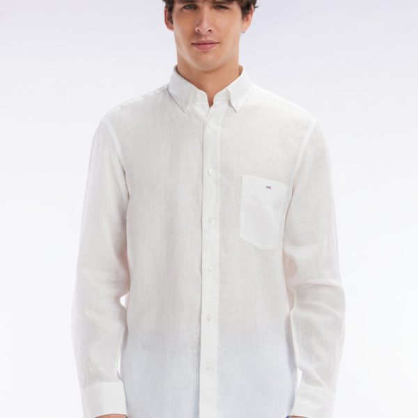 Chemise En Lin Blanc Unie Coupe Droite Eden Park