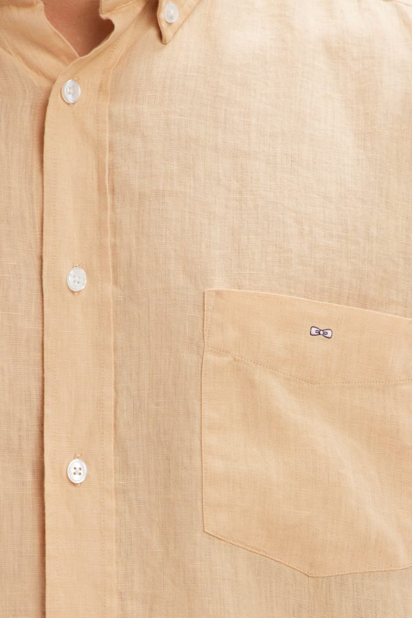Chemise En Lin Camel Unie Coupe Droite Eden Park – Image 5