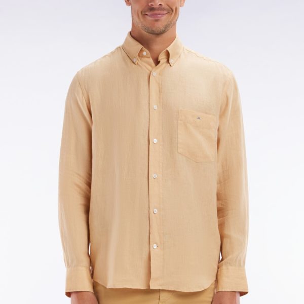 Chemise En Lin Camel Unie Coupe Droite Eden Park