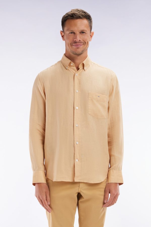 Chemise En Lin Camel Unie Coupe Droite Eden Park