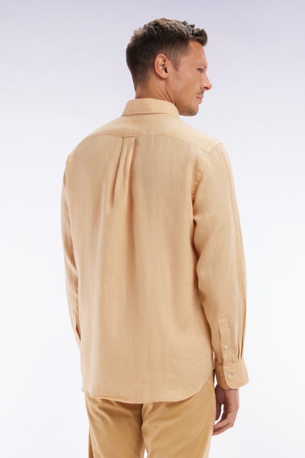 Chemise En Lin Camel Unie Coupe Droite Eden Park – Image 3