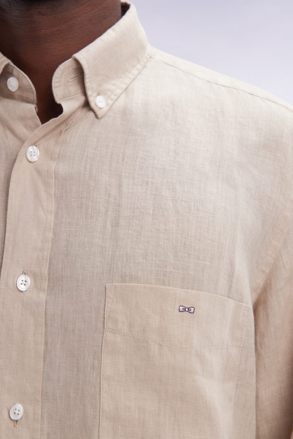 Chemise En Lin Beige Unie Coupe Droite Eden Park – Image 4