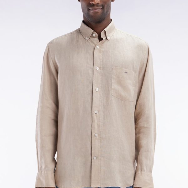 Chemise En Lin Beige Unie Coupe Droite Eden Park