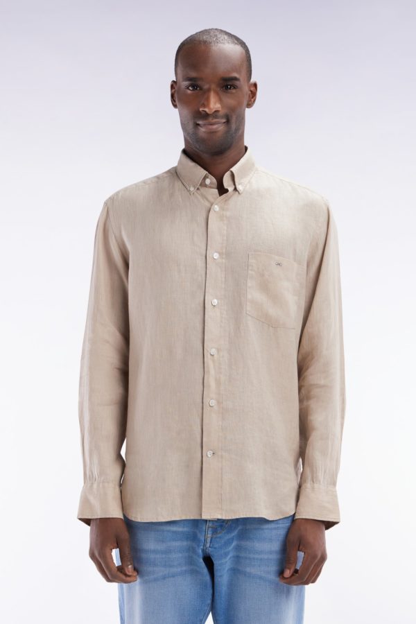 Chemise En Lin Beige Unie Coupe Droite Eden Park