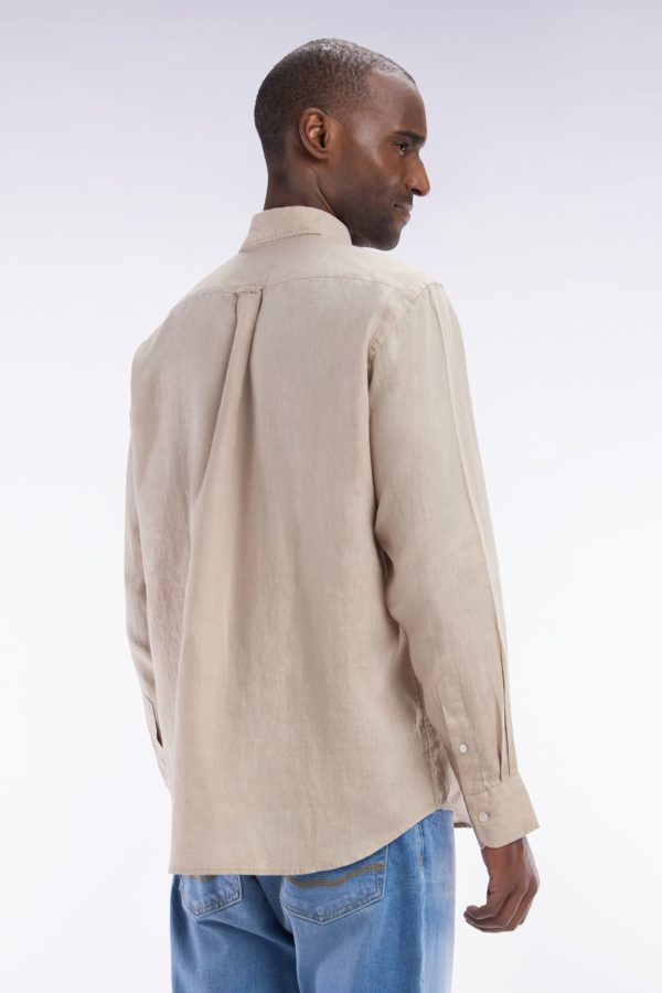 Chemise En Lin Beige Unie Coupe Droite Eden Park – Image 3
