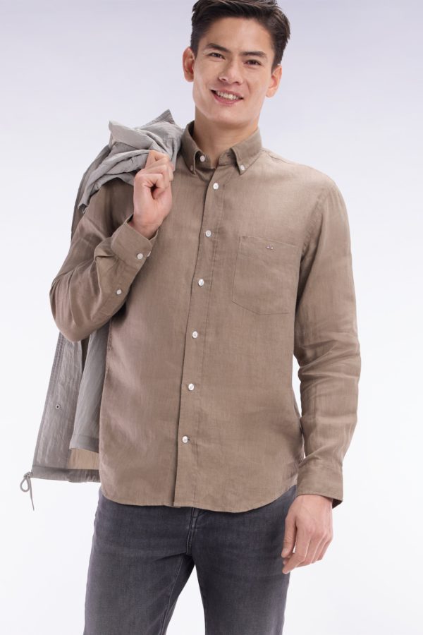 Chemise En Lin Sable Unie Coupe Droite Eden Park – Image 2