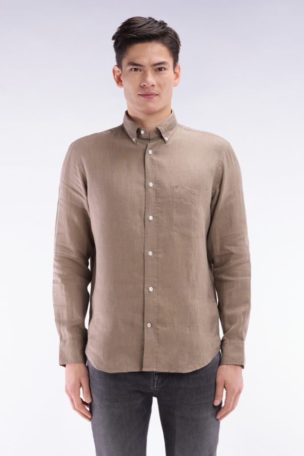 Chemise En Lin Sable Unie Coupe Droite Eden Park