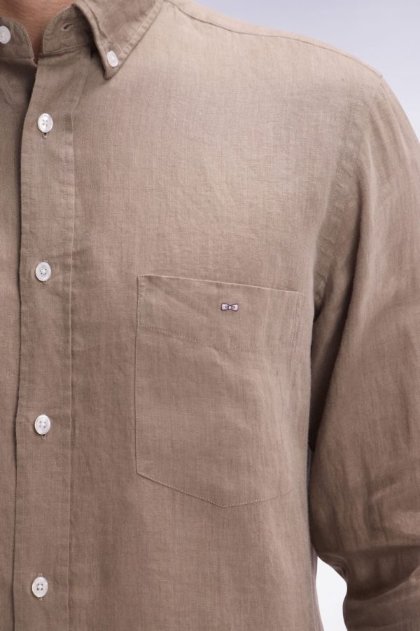 Chemise En Lin Sable Unie Coupe Droite Eden Park – Image 4