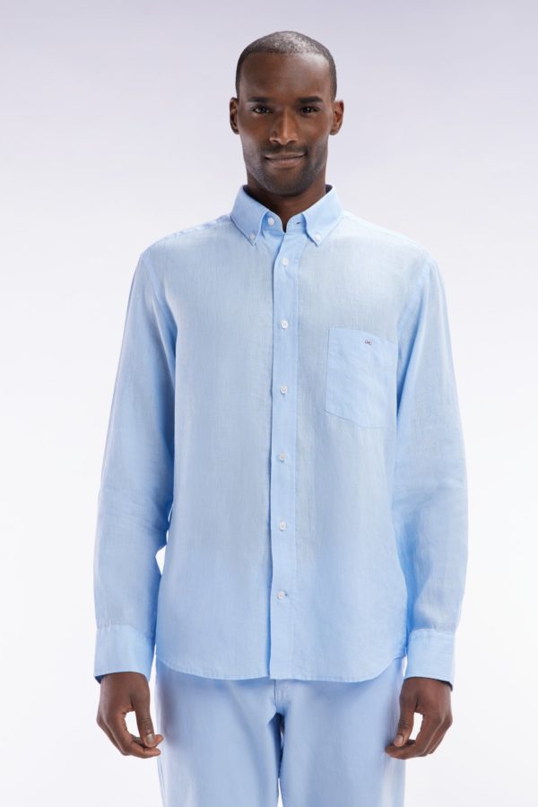 Chemise En Lin Ciel Unie Coupe Droite Eden Park
