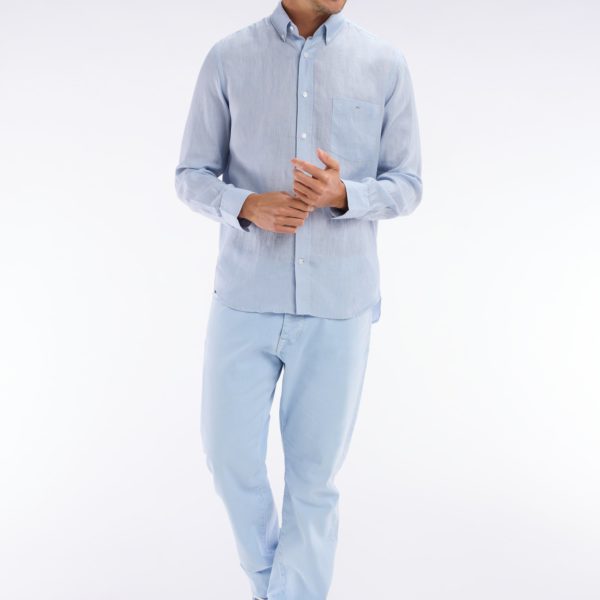 Chemise En Lin Gris Clair Unie Coupe Droite Eden Park