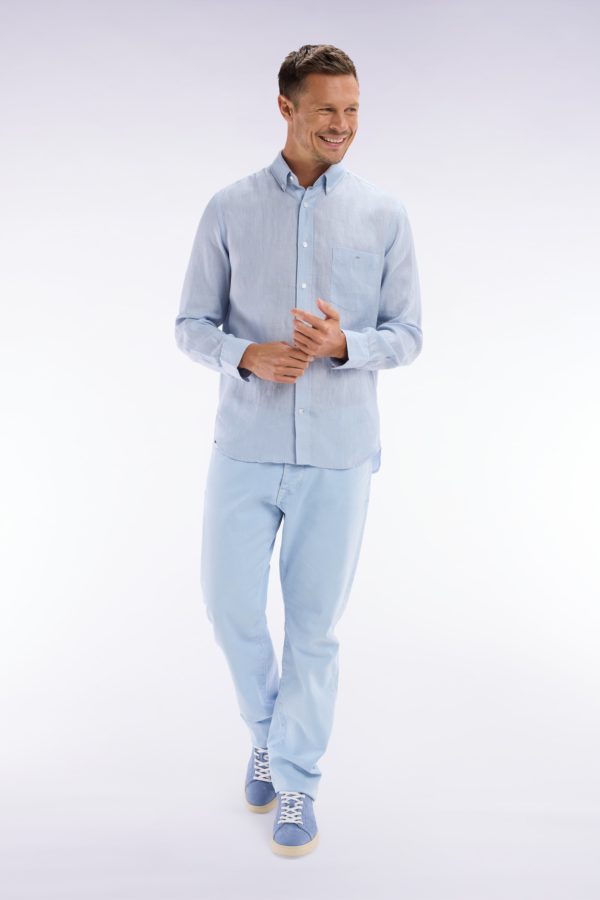 Chemise En Lin Gris Clair Unie Coupe Droite Eden Park – Image 2